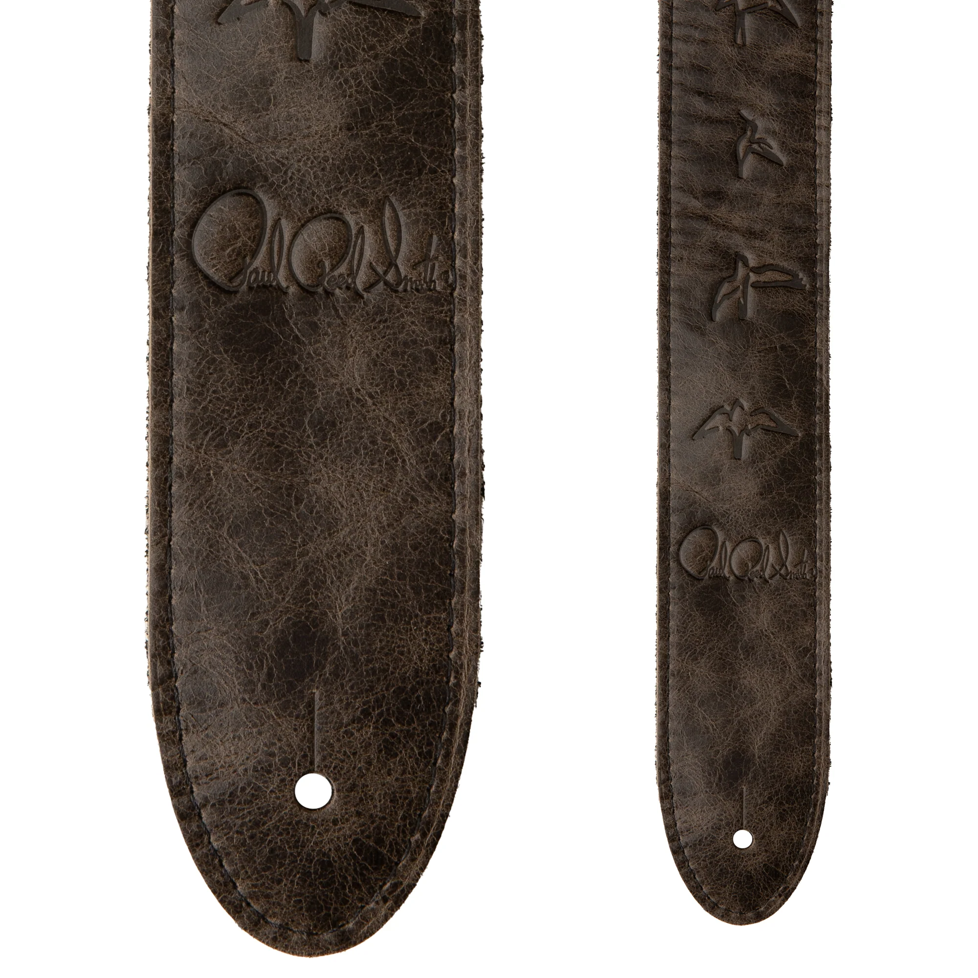 2” PRS Leather Strap, Embossed Birds, Worn Black - Image 2