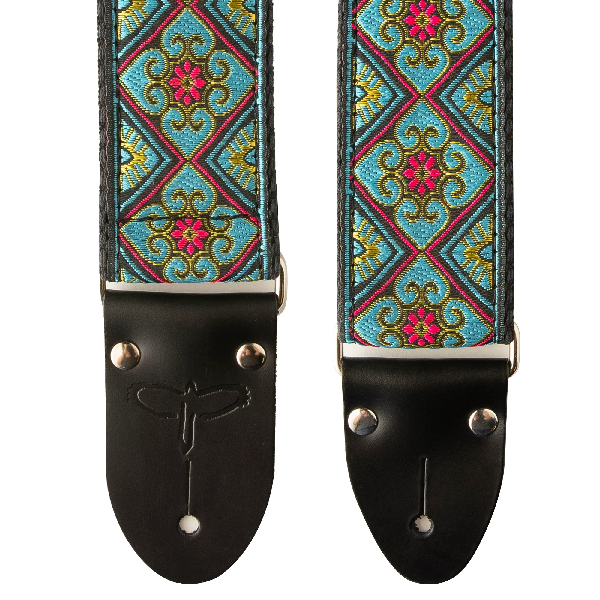 Deluxe 2" Retro Guitar Strap - Teal/Pink - Image 3