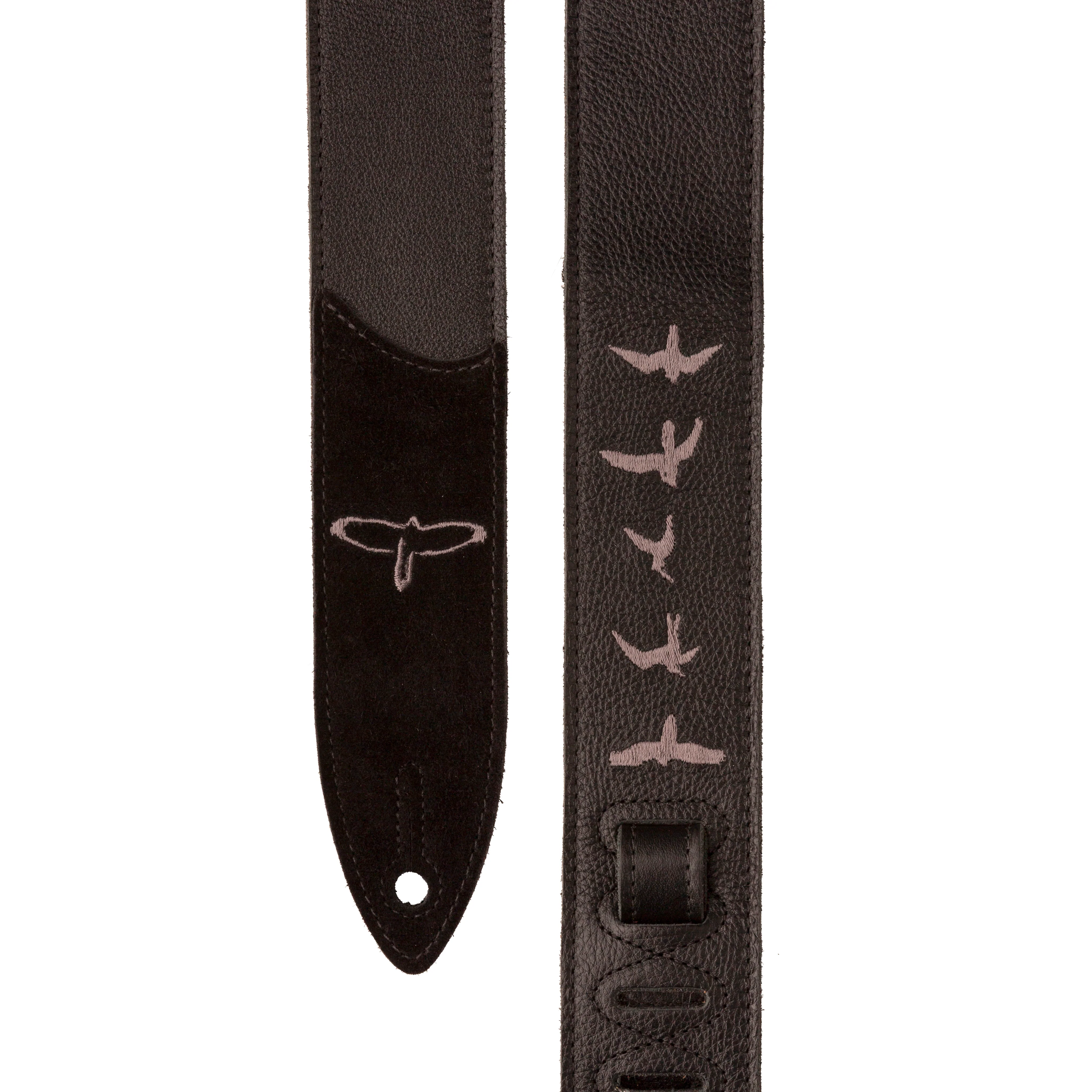 Premium Leather 2" Strap Embroidered Birds Black - Image 2
